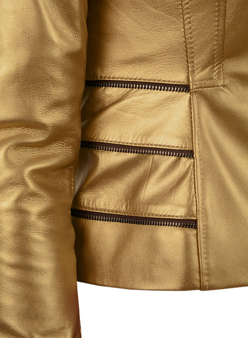 Golden Fitted Leather Jacket # 521 - Click Image to Close