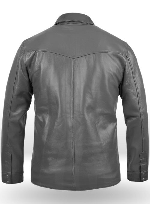 Gray Leather Shirt Jacket - #1S - Click Image to Close