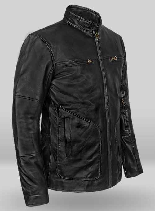 Thick Black Leather Jacket #881 - L Regular