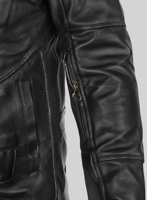 Thick Black Leather Jacket #881 - L Regular