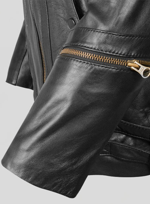 Thick Black Leather Jacket # 641 - Click Image to Close