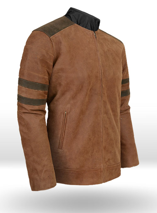 Light Vintage Tan Hide Leather Fighter T-Shirt Jacket - Click Image to Close