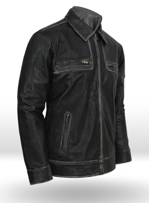 Ontario Rubbed Black Leather Jacket - Click Image to Close