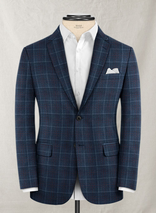 Reda Plume Blue Checks Wool Jacket