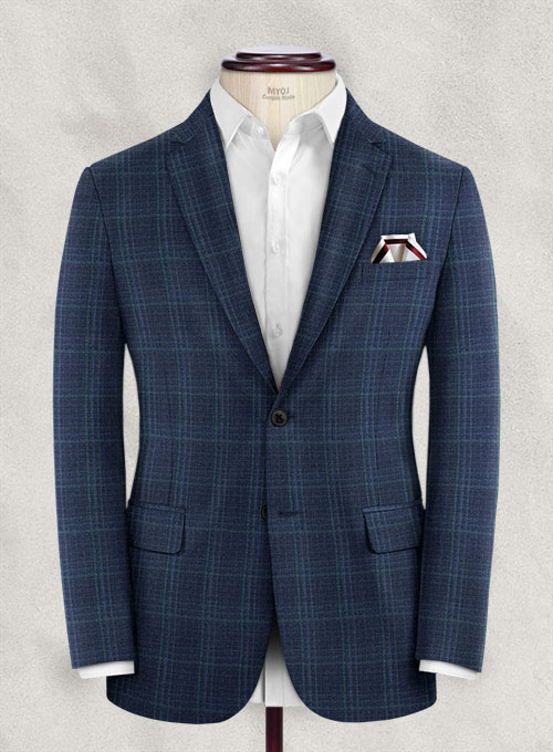 Reda Sapphire Blue Checks Wool Jacket