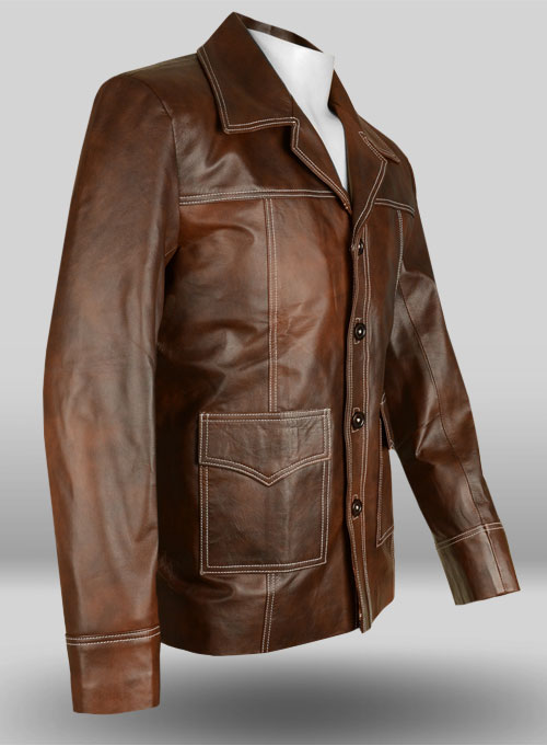 Spanish Brown Brad Pitt Fight Club Leather Jacket - Click Image to Close