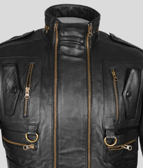 Thick Black Leather Jacket # 641 - Click Image to Close