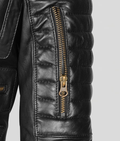 Thick Black Leather Jacket # 641 - Click Image to Close