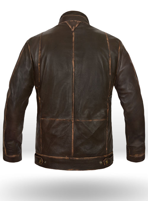 Tribal Rubbed Brown Leather Jacket - Click Image to Close