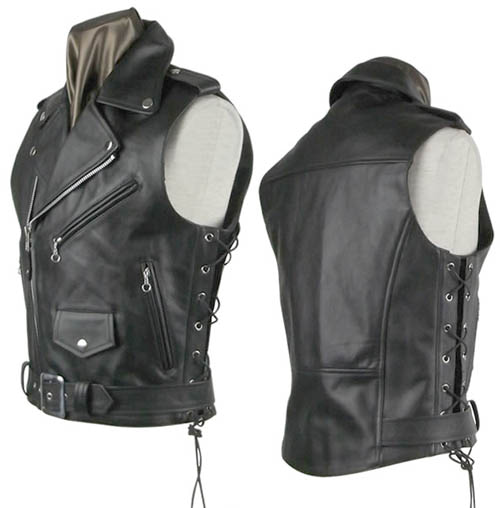 Black Leather Biker Vest # 308 - Size S
