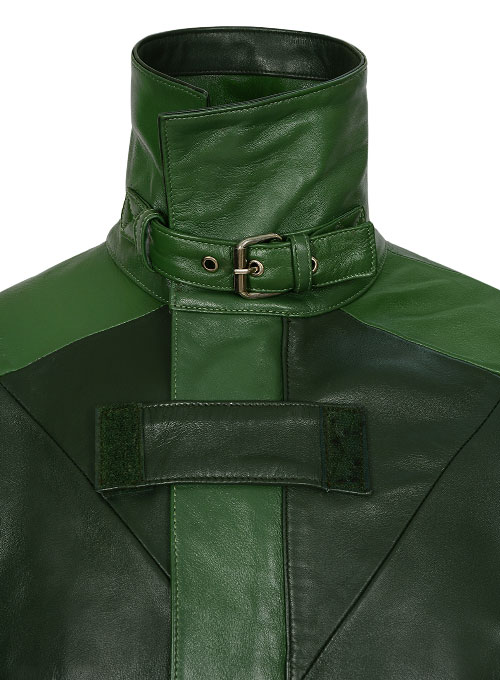 Vintage Green Aiden Pearce Watch Dog Leather Trench Coat - Click Image to Close