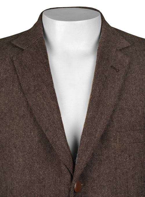 Vintage Dark Brown Herringbone Tweed Jacket - Click Image to Close