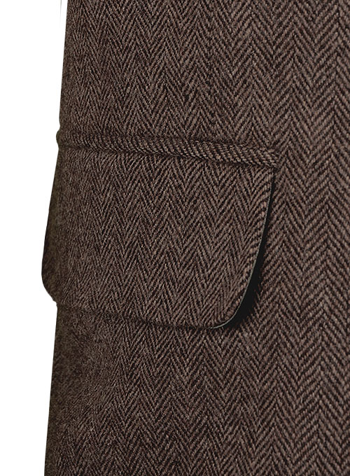 Vintage Dark Brown Herringbone Tweed Jacket - Click Image to Close