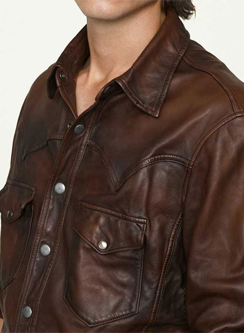 V Tab Leather Shirt Jacket