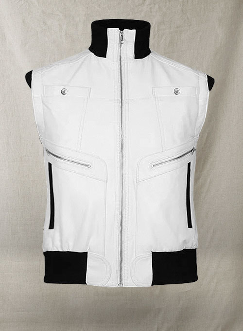 White Leather Biker Vest # 314 - Click Image to Close