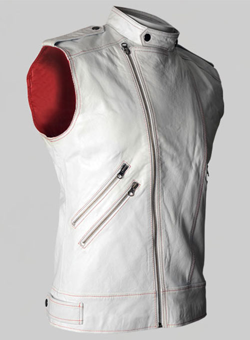 White Leather Biker Vest # 313 - Click Image to Close