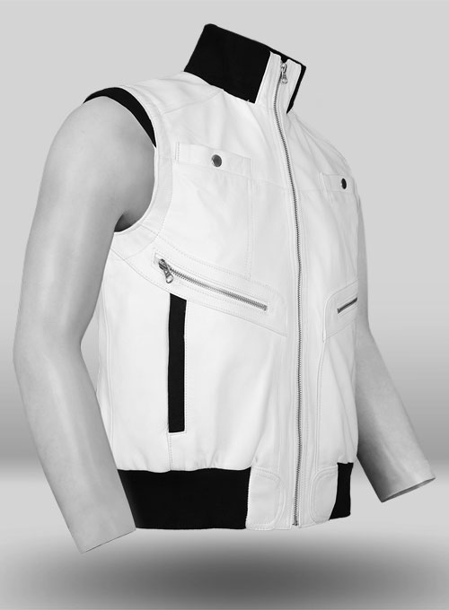 White Leather Biker Vest # 314 - Click Image to Close