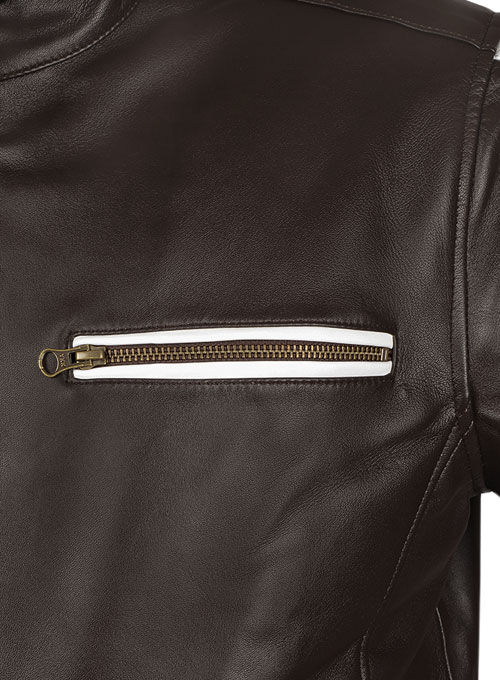 White Stripe Leather Jacket # 100 - Click Image to Close