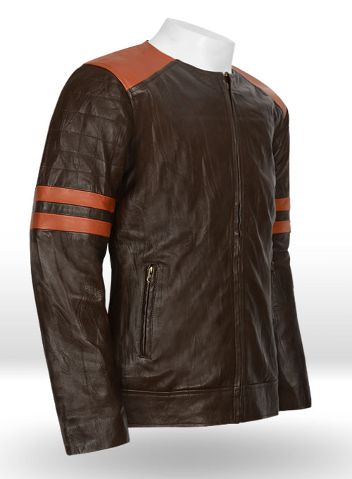 Wrinkled Brown Leather Fighter T-Shirt Jacket - Click Image to Close