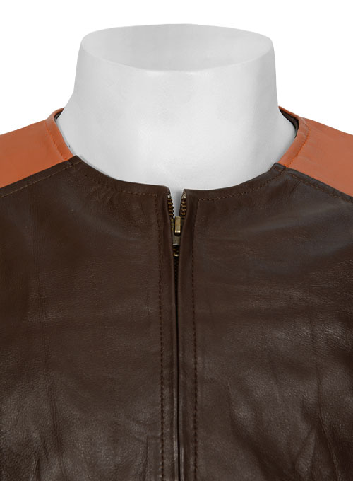 Wrinkled Brown Leather Fighter T-Shirt Jacket - Click Image to Close