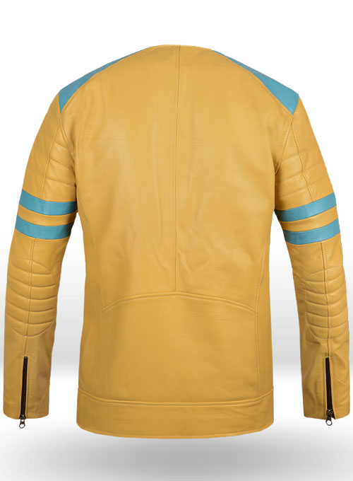 Yellow Leather Fighter T-Shirt Jacket - Click Image to Close