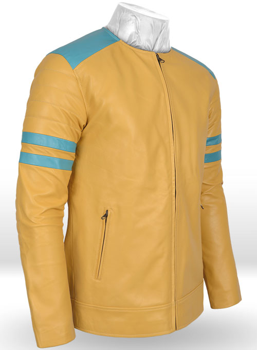 Yellow Leather Fighter T-Shirt Jacket - Click Image to Close