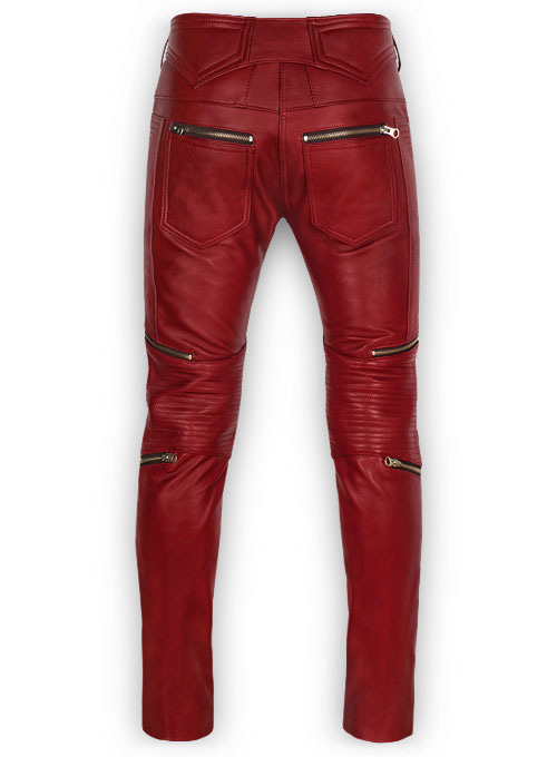 Cherry Red Electric Zipper Mono Leather Pants - Click Image to Close