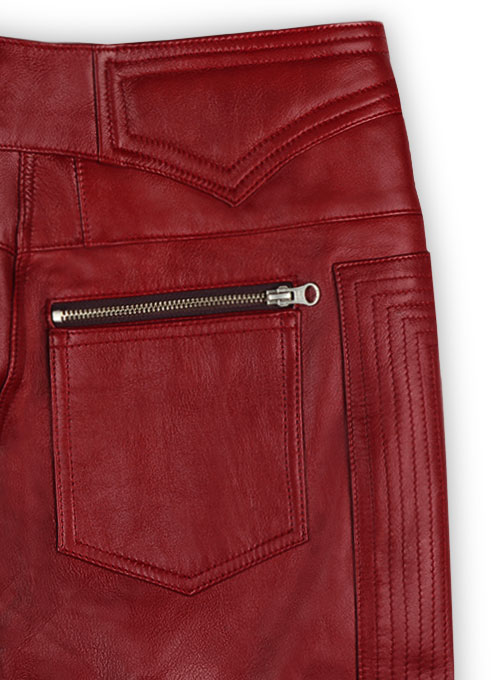 Cherry Red Electric Zipper Mono Leather Pants - Click Image to Close