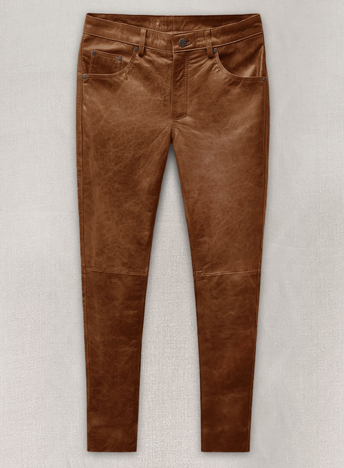 Cognac Leather Pants - Jeans Style