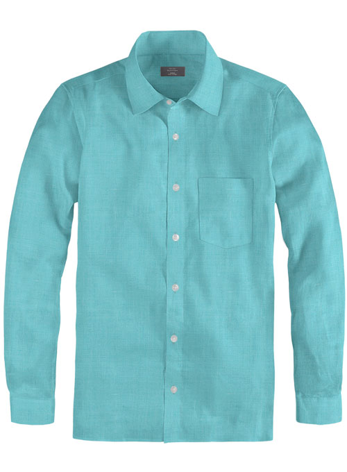 Pure Aqua Blue Linen Shirt - Full Sleeves