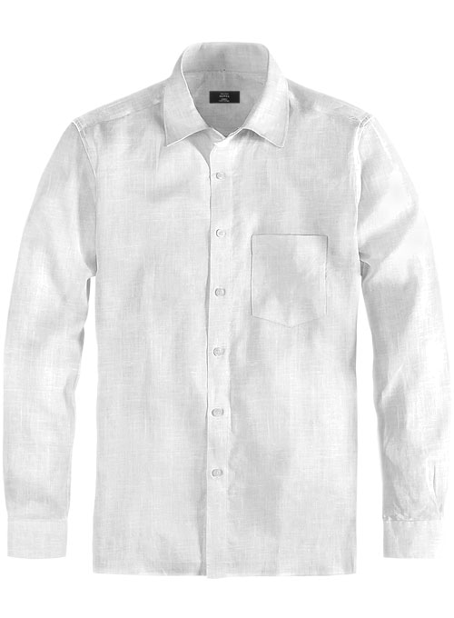 Pure White Linen Shirt - Full Sleeves - Click Image to Close