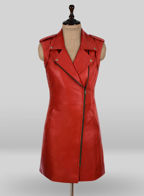 Red Motivated Biker Leather Dress #772