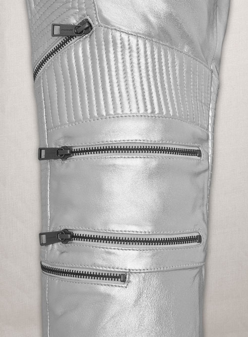 Silver Electric Zipper Mono Leather Pants