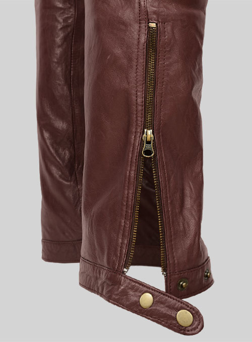 Soft Maroon Washed & Wax Belafonte Leather Pants - Click Image to Close