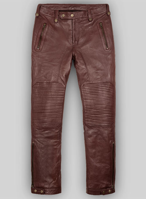 Soft Maroon Washed & Wax Belafonte Leather Pants - Click Image to Close