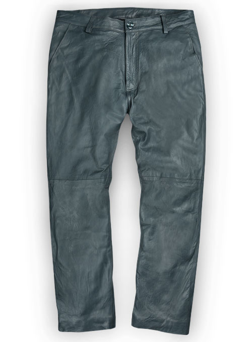 Soft Sherpa Gray Washed & Wax Leather Trousers - Click Image to Close