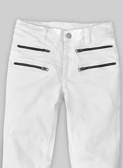 Twiggy Double Zipper White Stretch Jeans