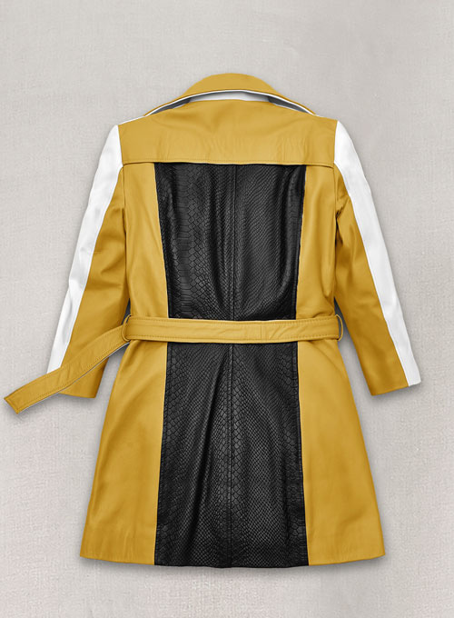 Yellow Color Contrast Leather Trench Coat