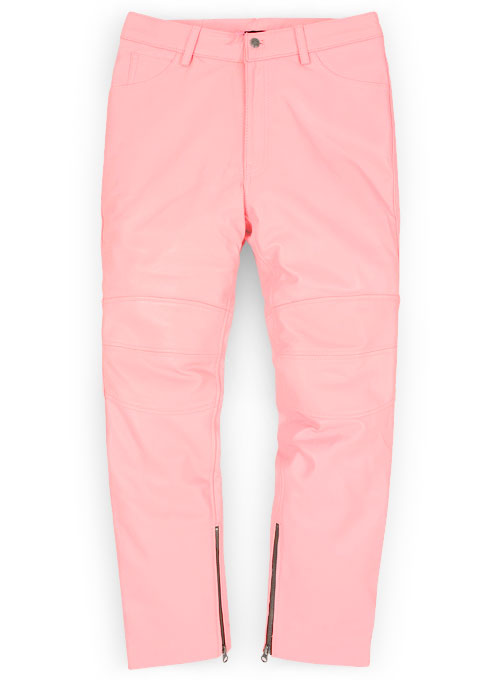 Light Pink Leather Biker Jeans - Style #1