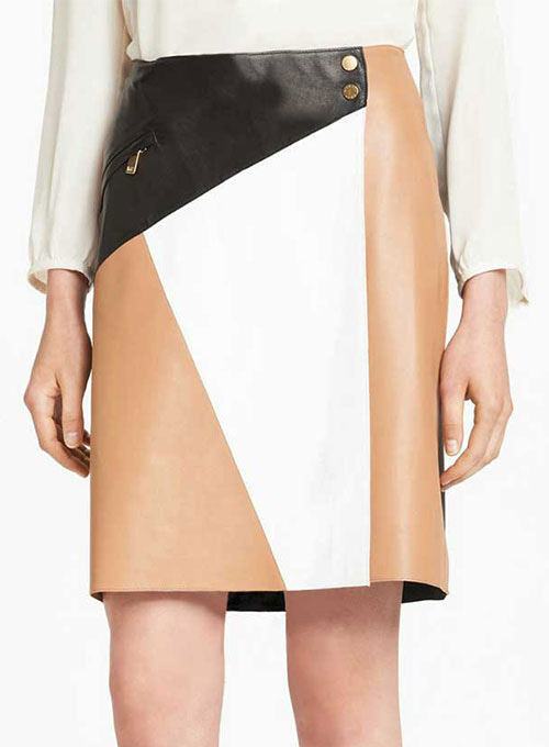 Patchwork Leather Skirt - # 458 - Click Image to Close