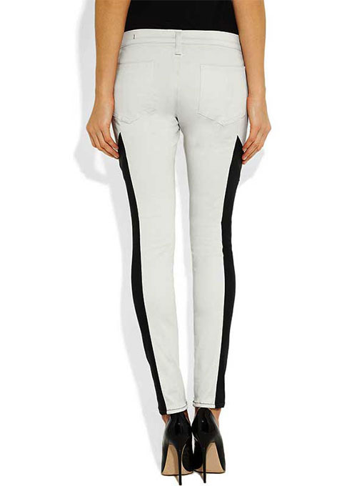 Racer Stripe Leather Jeans - Click Image to Close