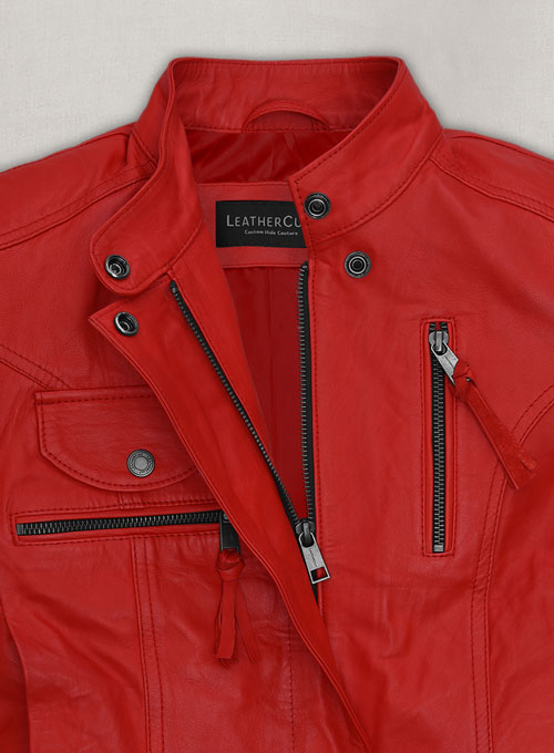 Soft Blood Red Washed and Wax Leather Jacket # 520