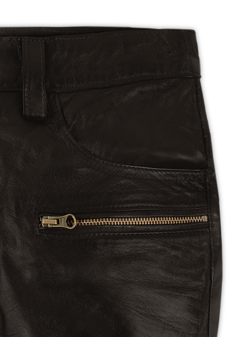 Soft Dark Brown Leather Biker Jeans #512