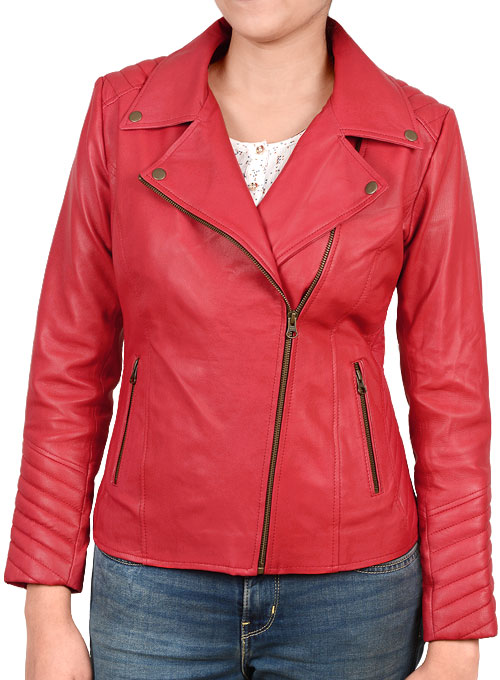 Soft Raspberry Red Oxley Leather Biker Jacket - Click Image to Close