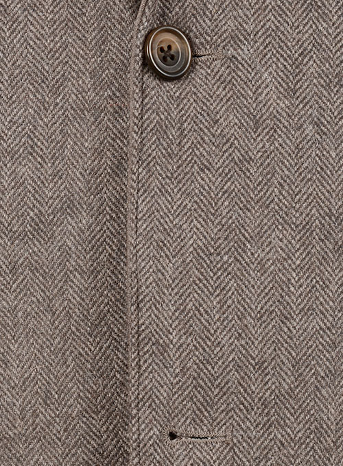 Deep Blue Herringbone Tweed Leather Combo Blazer # 652 - Click Image to Close