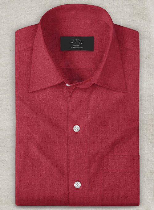 European Melon Red Linen Shirt - Full Sleeves