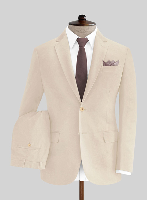 Beige Cotton Power Stretch Chino Suit