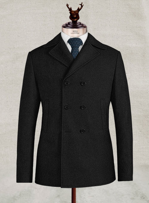 Black Heavy Tweed Pea Coat