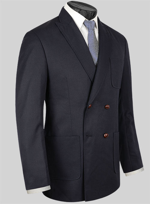 Blue Merino Wool Double Breasted Style Jacket