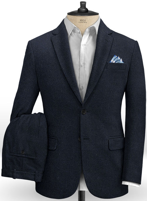 Deep Blue Herringbone Tweed Suit
